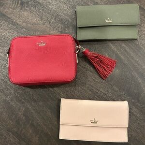 Kate Spade Crossbody - Pink w/ detachable metallic chain & card case wallet